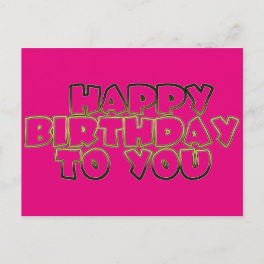 ハッピーバースデートゥーホットピンク金ゴールドタイポグラフィ ポストカード (正面)