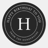 ハッピーバースデートゥーユー モダンファミリー モノグラム ラウンドシール (正面)