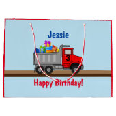 ハッピーバースデートラック荷物少年の名前の年齢 ラージペーパーバッグ (裏面)