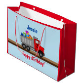 ハッピーバースデートラック荷物少年の名前の年齢 ラージペーパーバッグ (正面アングル)