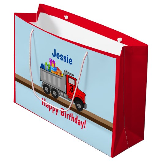 ハッピーバースデートラック荷物少年の名前の年齢 ラージペーパーバッグ (正面アングル)