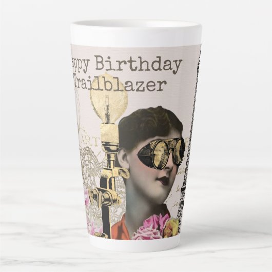 ハッピーバースデートレーラブレーザースチームパンクヴィンテージ カフェラテマグ (正面)
