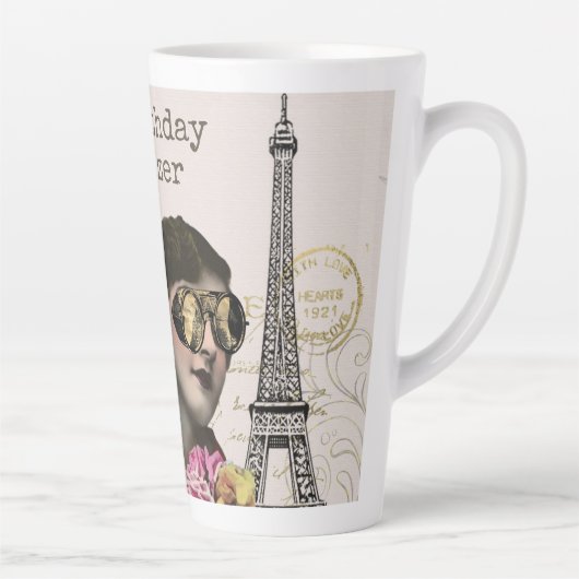 ハッピーバースデートレーラブレーザースチームパンクヴィンテージ カフェラテマグ (右)