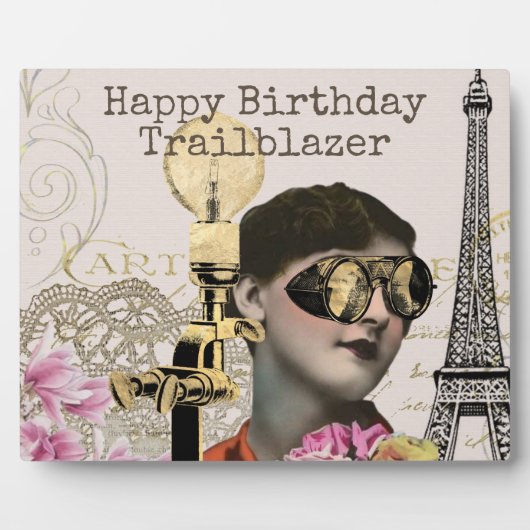 ハッピーバースデートレーラブレーザースチームパンクヴィンテージ フォトプラーク (正面)