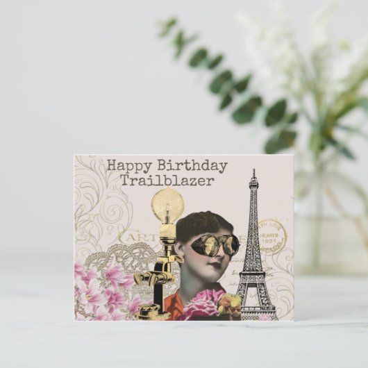 ハッピーバースデートレーラブレーザースチームパンクヴィンテージ ポストカード (スタンド正面)