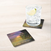 ハッピーバースデートロピカルサンセット スクエアペーパーコースター (インサイチュ)