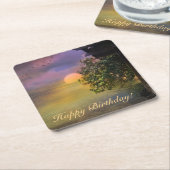 ハッピーバースデートロピカルサンセット スクエアペーパーコースター (アングル)