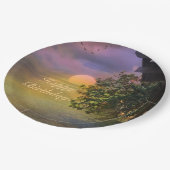 ハッピーバースデートロピカルサンセット ペーパープレート (アングル)