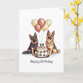 ハッピーバースデードイツシェパードドッグスお誕生日ケーキ カード (黄色い花)