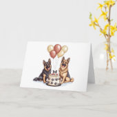 ハッピーバースデードイツシェパードドッグスお誕生日ケーキ カード (黄色い花)