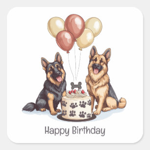 ハッピーバースデードイツシェパードドッグスお誕生日ケーキ スクエアシール