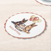 ハッピーバースデードイツシェパードドッグスお誕生日ケーキ ペーパーコースター (アングル)