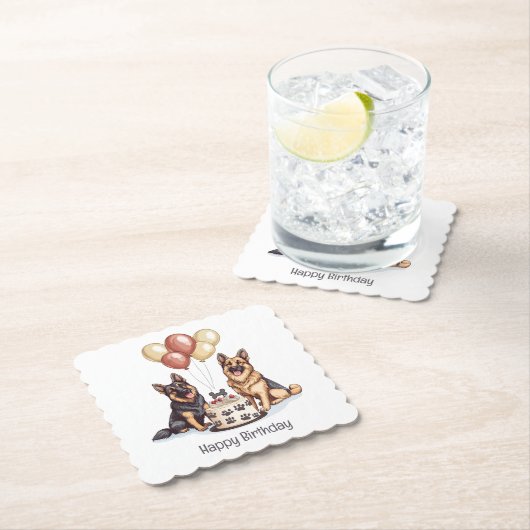 ハッピーバースデードイツシェパードドッグスお誕生日ケーキ ペーパーコースター (インサイチュ)