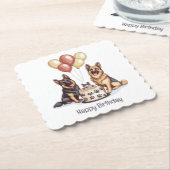 ハッピーバースデードイツシェパードドッグスお誕生日ケーキ ペーパーコースター (アングル)