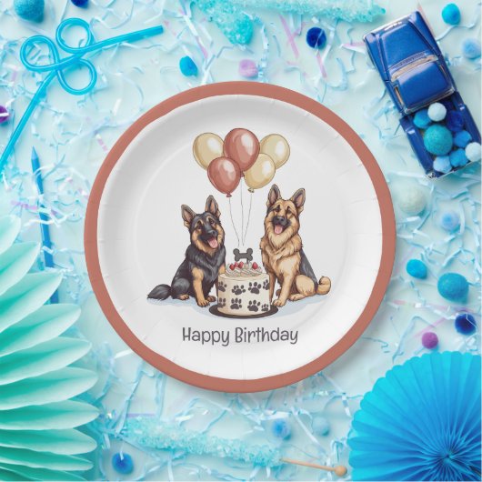 ハッピーバースデードイツシェパードドッグスお誕生日ケーキ ペーパープレート (パーティー)