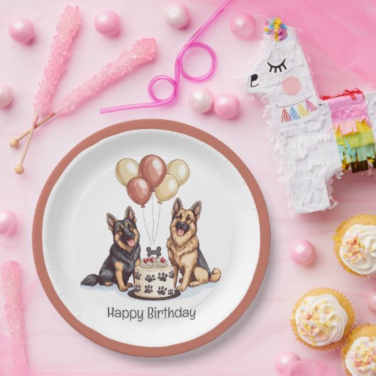 ハッピーバースデードイツシェパードドッグスお誕生日ケーキ ペーパープレート (パーティー)