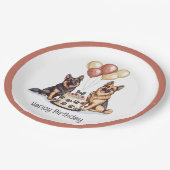 ハッピーバースデードイツシェパードドッグスお誕生日ケーキ ペーパープレート (アングル)