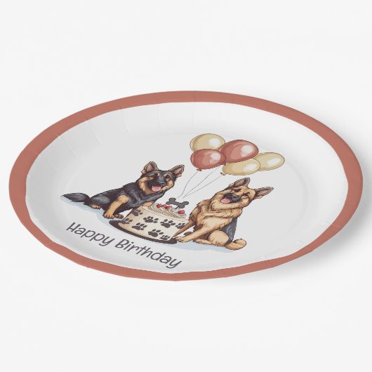ハッピーバースデードイツシェパードドッグスお誕生日ケーキ ペーパープレート (アングル)