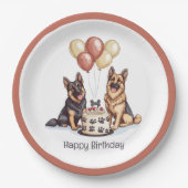 ハッピーバースデードイツシェパードドッグスお誕生日ケーキ ペーパープレート (正面)
