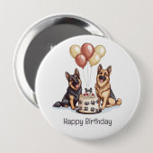 ハッピーバースデードイツシェパードドッグスお誕生日ケーキ 缶バッジ (正面&裏面)