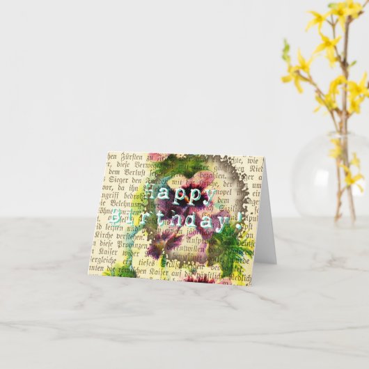 ハッピーバースデードイツ語文字パンシーコーヒーステイン カード (黄色い花)
