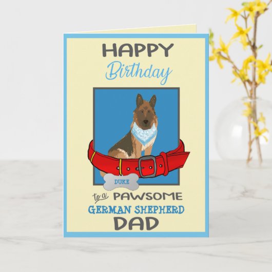 ハッピーバースデードッグダディfromドイツの羊飼い犬 カード (黄色い花)
