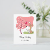 ハッピーバースデードッグパピーバードフラワーピンクカード (スタンド正面)