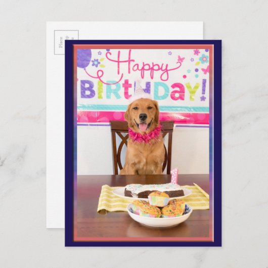 ハッピーバースデードッグパーティーとマイダグ インビテーションポストカード (正面/裏面)