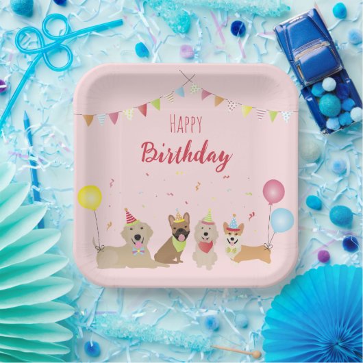 ハッピーバースデードッグパーティー ペーパープレート (パーティー)