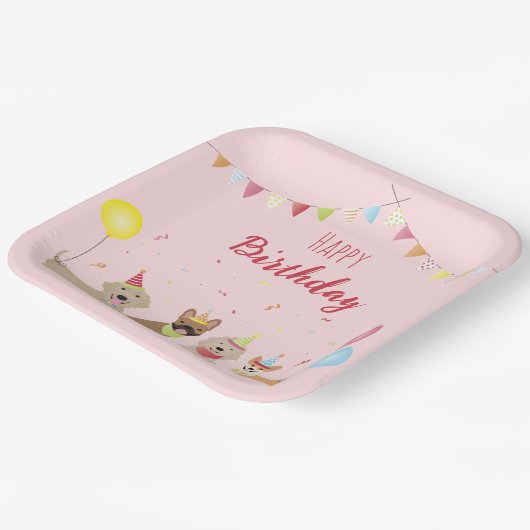 ハッピーバースデードッグパーティー ペーパープレート (傾斜あり)