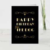 ハッピーバースデードッグヴィンテージアールデコ金ゴールド 箔グリーティングカード (正面)