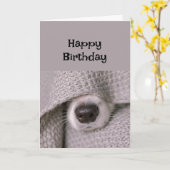 ハッピーバースデードッグ毛布の下のベッド カード (黄色い花)