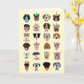 ハッピーバースデードッグ顔ポーティ動物 カード (黄色い花)