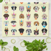 ハッピーバースデードッグ顔ポーティ動物 キッチンタオル (折り畳み)