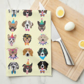 ハッピーバースデードッグ顔ポーティ動物 キッチンタオル (四つ折り)