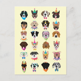 ハッピーバースデードッグ顔ポーティ動物 シーズンポストカード