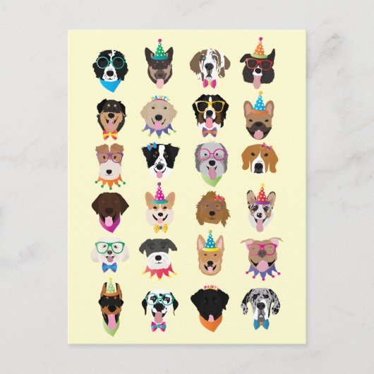 ハッピーバースデードッグ顔ポーティ動物 シーズンポストカード (正面)
