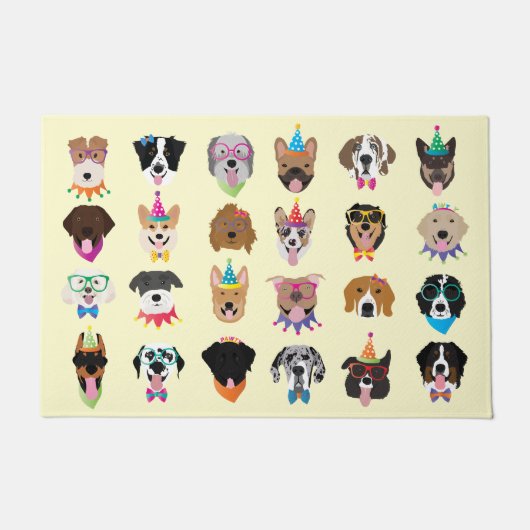 ハッピーバースデードッグ顔ポーティ動物 ドアマット (正面)