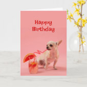 ハッピーバースデードッグ(カクテルドリンク付祝) カード (黄色い花)