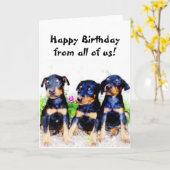 ハッピーバースデードバーマンパピーのグリーティングカード カード (黄色い花)