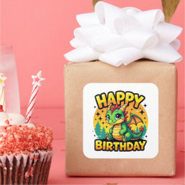 ハッピーバースデードラゴン スクエアシール