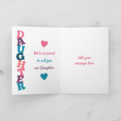 ハッピーバースデードーターピンクと青の写真 カード (内部)