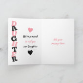 ハッピーバースデードーターピンクと黒の写真 カード (内部)