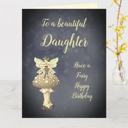 ハッピーバースデードーターフェアリーデザイン カード (黄色い花)