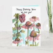 ハッピーバースデーナナピンクワイルドフラワーウォータカラー カード (正面)