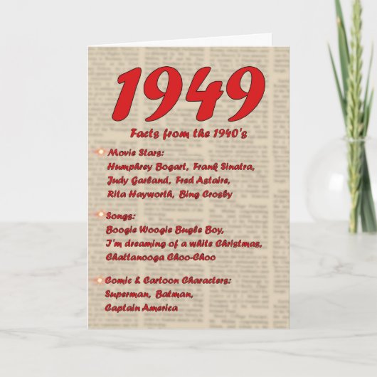 ハッピーバースデーニュースの40年代40s 1949生年 カード (正面)