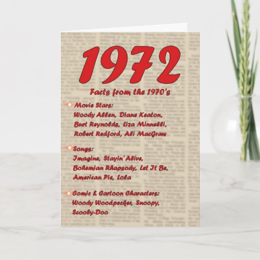 ハッピーバースデーニュースの70年代70s 1972生年 カード (正面)