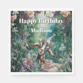 ハッピーバースデーヌビアヤギ 庭の花 スタンダードランチョンナプキン