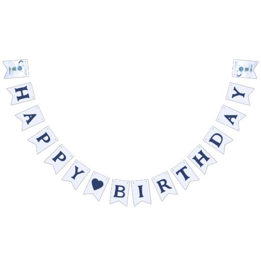 ハッピーバースデーネイビーブルー象のバンティング旗 バンティングフラッグ (全)