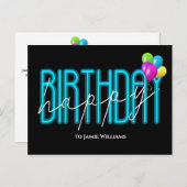 ハッピーバースデーネオンパーティーバルーン招待状 インビテーションポストカード (正面/裏面)